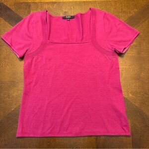 Alex Marie Womens Hot Pink Knit Square Neck Short Sleeve Silk Blend Shirt L